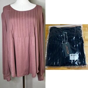 Bundle (2) Ofeefan‎ Long Sleeve Pleated Scoop Neck Shirt Blouse Size 3XL NEW